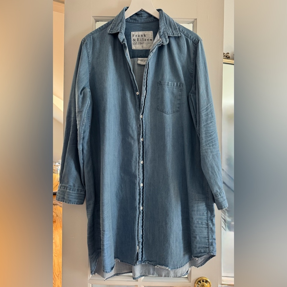 Frank & Eileen Mary shirt dress in vintage stonewashed indigo denim. Size Large.
